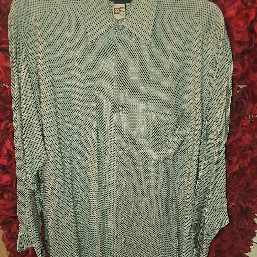 Claiborne Men's Tan/Black Geometric Button Down Shirt Size Medium